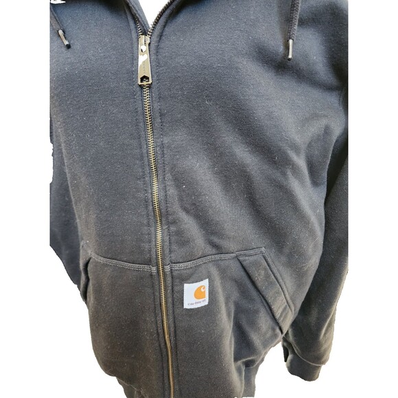 Carhartt Rain Defender Lined Full Zip Jacket Size Large Black Hooded - Picture 2 of 9
